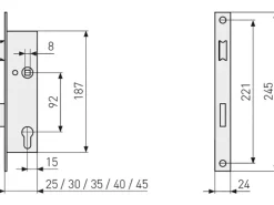 Abus Rohrrahmentür-Einsteckschloss Profilzyl. DIN L/DIN R Silber Dornm. 40 mm