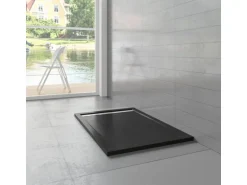AICA 90x110x3cm Rechteck Duschtasse mit Ablaufgarnitur Schwarz Stein-Effekt Duschwanne