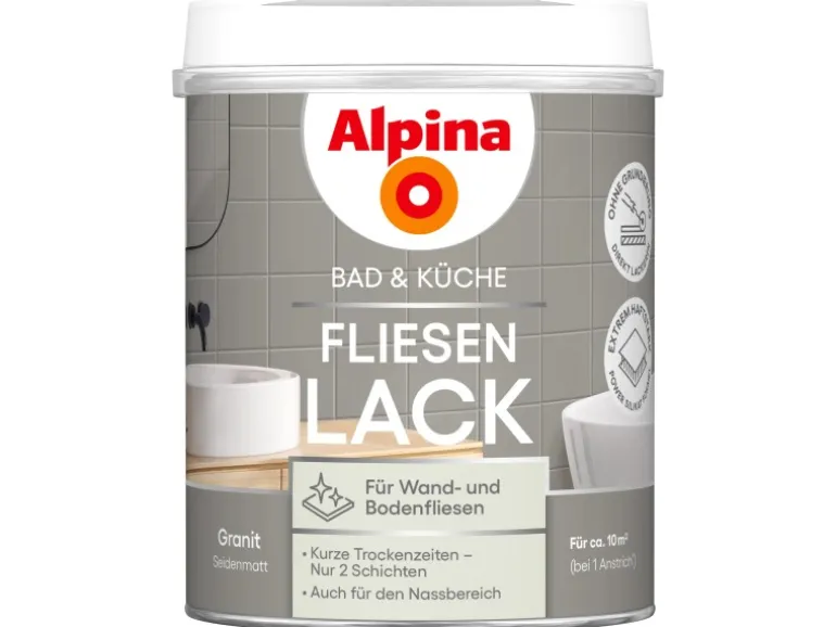 Alpina Fliesen-Lack Bad & Küche 2 Komponenten Granit Seidenmatt 750 ml