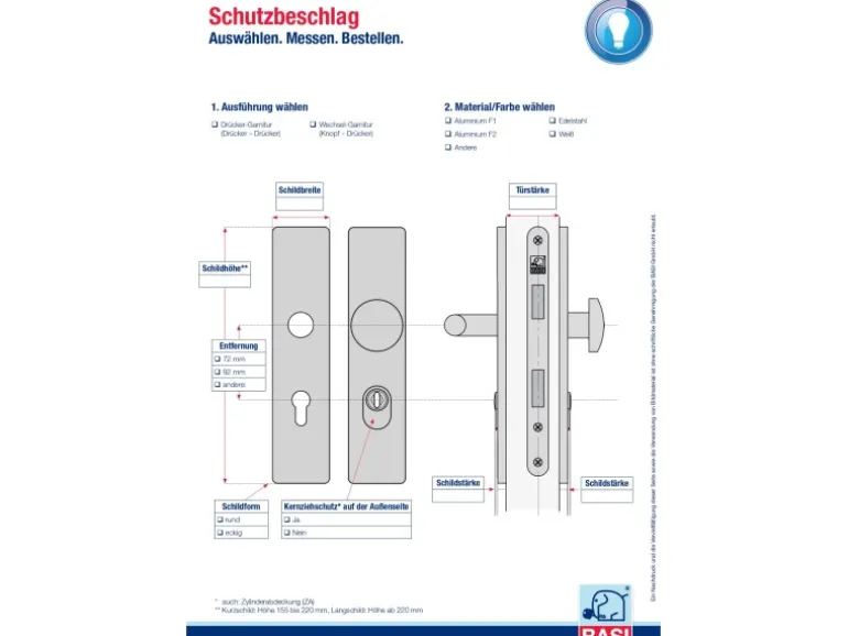 Basi - ES0 - Vollmaterial-Schutzbeschlag Alu F1 Wechsel-Garnitur Lochung PZ - 12 mm Schildstärke 92-10 mm - 7900-0201