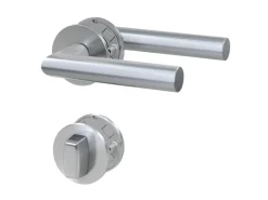 Basi Rosetten-Garnitur ZB 3220 mit 3 mm Magent-Flachrosetten aus Edelstahl mit WC Schloss 7308-3308