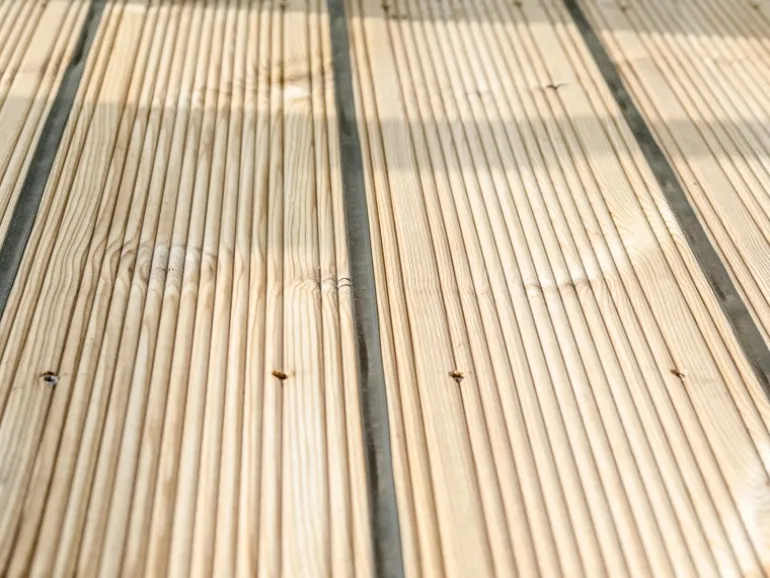 Designbalkon Standard 288 x 236 x 290cm Holzboden mit Lamellengeländer