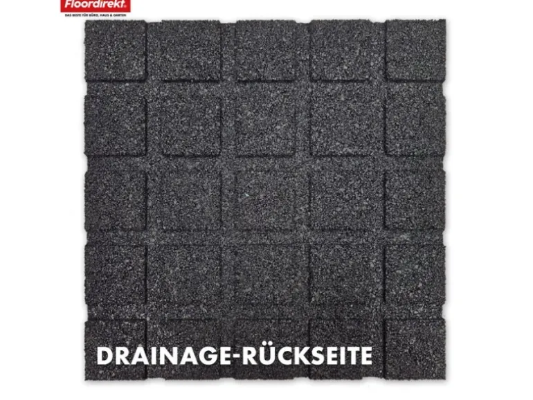Floordirekt Fallschutzmatte Elastikmatte Fallschutzplatte mit Drainage 50 x 50 x 2,5 cm Schwarz