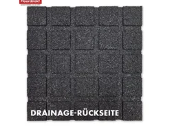 Floordirekt Fallschutzmatte Elastikmatte Fallschutzplatte mit Drainage 50 x 50 x 3 cm Schwarz