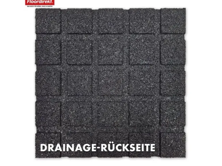 Floordirekt Fallschutzmatte Elastikmatte Fallschutzplatte mit Drainage 50 x 50 x 3 cm Schwarz