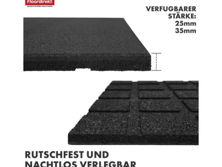 Floordirekt Fallschutzmatte Elastikmatte Fallschutzplatte mit Drainage 50 x 50 x 3 cm Schwarz