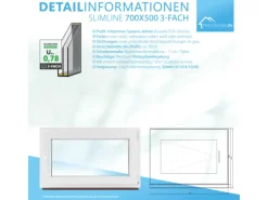 Framelux Kunststofffenster Slimline Weiß 3-Fach Verglasung 700 x 500 mm Linksanschlag