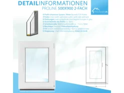 Framelux Kunststofffenster Proline Anthrazit 2-Fach Verglasung 500 x 1100 mm Linksanschlag
