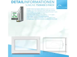 Framelux Kunststofffenster Slimline Weiß 3-Fach Verglasung 750 x 450 mm Rechtsanschlag