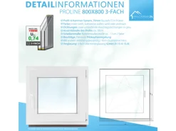 Framelux Kunststofffenster Slimline Weiß 3-Fach Verglasung 650 x 450 mm Linksanschlag