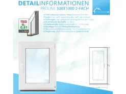 Framelux Kunststofffenster Proline Anthrazit 2-Fach Verglasung 500 x 1000 mm Rechtsanschlag