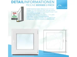 Framelux Kunststofffenster Proline Anthrazit 2-Fach Verglasung 800 x 800 mm Linksanschlag