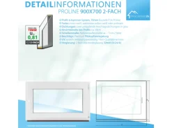 Framelux Kunststofffenster Proline Anthrazit 2-Fach Verglasung 900 x 700 mm Rechtsanschlag