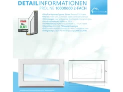 Framelux Kunststofffenster Proline Anthrazit 2-Fach Verglasung 1000 x 600 mm Rechtsanschlag