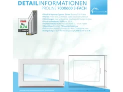 Framelux Kunststofffenster Proline Anthrazit 3-Fach Verglasung 700 x 600 mm Linksanschlag