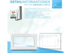 Framelux Kunststofffenster Proline Anthrazit 2-Fach Verglasung 800 x 600 mm Rechtsanschlag