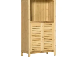 HOMCOM Badschrank mit 2 Lamellentüren Bambus Natur 50L x 25,5B x 92H cm