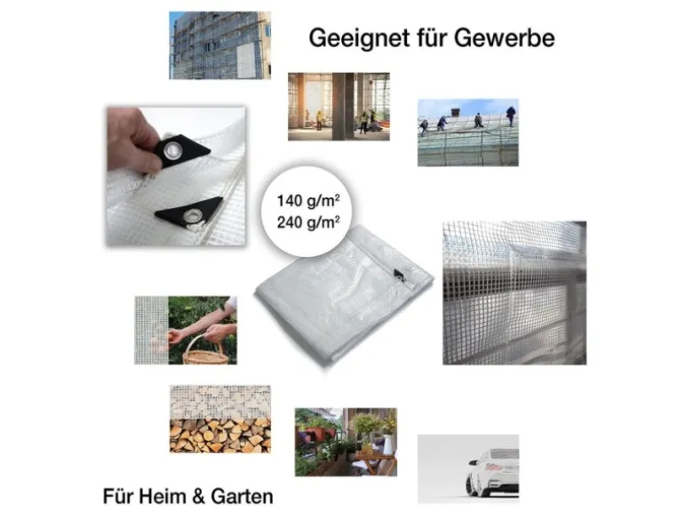 KARAT Abdeckplane Leno Extra Reißfest Wasserdicht mit Ösen 140 g/m² Weiß 2 x 3 m