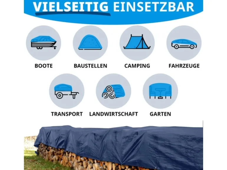 Karat Abdeckplane Wasserdichte Plane mit Ösen Schutzplane 140 g/m² 10 x 15 m Blau