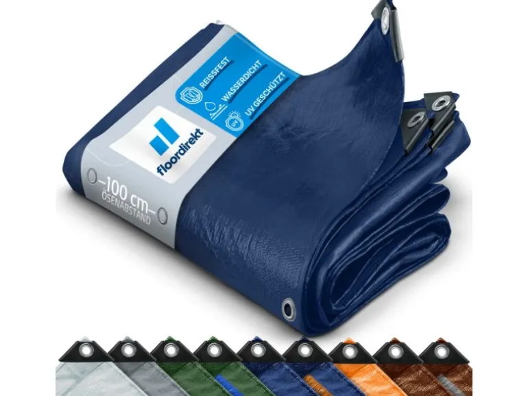 Karat Abdeckplane Wasserdichte Plane mit Ösen Schutzplane 140 g/m² 10 x 15 m Blau