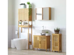 Kleankin Badschrank mit Lamellentür 2 Fächern 30 x 19,9 x 70 cm