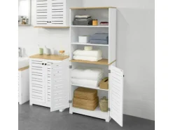 SoBuy Badezimmerschrank mit 3 Fächern und 2 Türen MDF Weiß BZR44-W