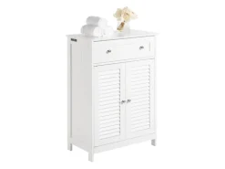 SoBuy Badezimmerschrank Sideboard mit Schublade und Lamellentüren 60x87x35cm Weiß FRG238-W