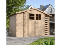 Timbela Holz-Gartenhaus M389F+M389G mit Boden Beige Braun 5,47 m² FSC®