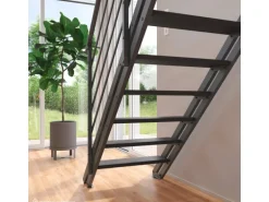 Treppen Intercon Raumspartreppe Onyx Stahlwangentreppe Lava-Anthrazit mit Stufenbreite 70 cm Buche Anthrazit Einseitiges Geländer 12 Stufen
