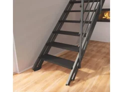 Treppen Intercon Raumspartreppe Onyx Stahlwangentreppe Lava-Anthrazit mit Stufenbreite 70 cm Buche Anthrazit Beidseitiges Geländer 12 Stufen