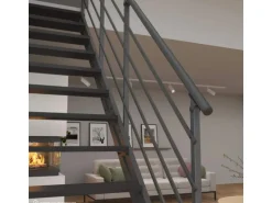 Treppen Intercon Raumspartreppe Onyx Stahlwangentreppe Lava-Anthrazit mit Stufenbreite 70 cm Buche Anthrazit Beidseitiges Geländer 12 Stufen