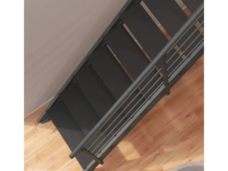 Treppen Intercon Raumspartreppe Onyx Stahlwangentreppe Lava-Anthrazit mit Stufenbreite 70 cm Buche Anthrazit Beidseitiges Geländer 12 Stufen