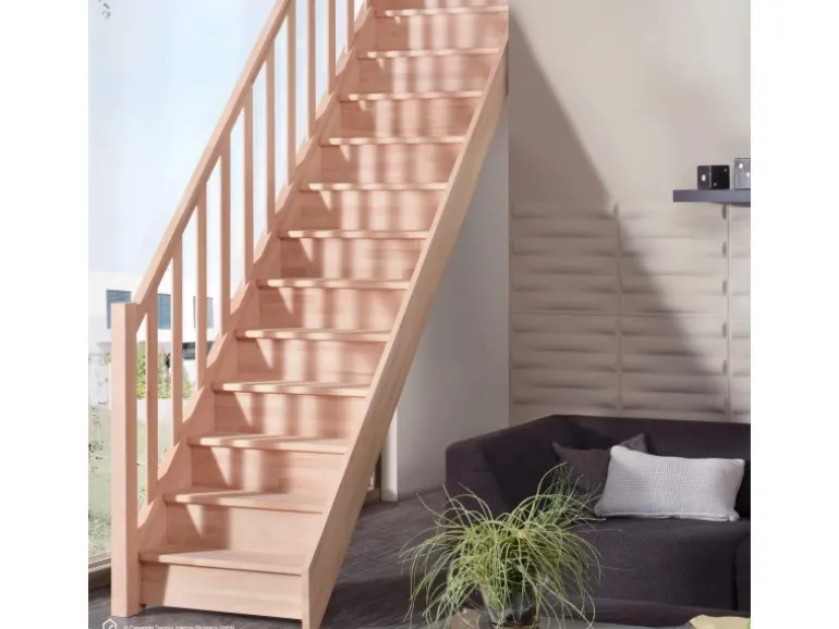 Treppen Intercon Holztreppe Casablanca Raumspartreppe Buche Massiv Naturbelassen Gerade Mit 80 cm Treppenbreite Einseitiges Geländer Mit Setzstufen