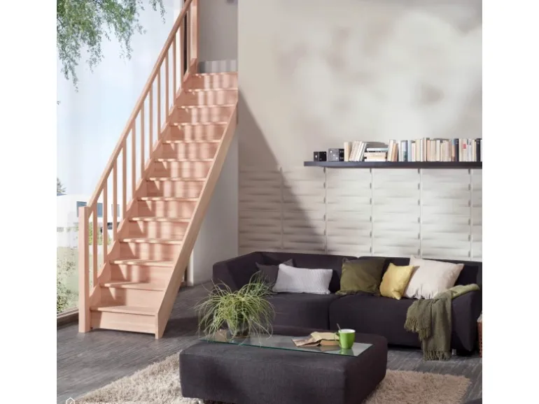 Treppen Intercon Holztreppe Casablanca Raumspartreppe Buche Massiv Naturbelassen Gerade Mit 80 cm Treppenbreite Einseitiges Geländer Mit Setzstufen