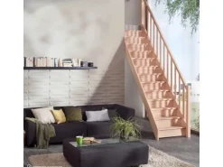 Treppen Intercon Holztreppe Casablanca Raumspartreppe Buche Massiv Naturbelassen Gerade Mit 80 cm Treppenbreite Einseitiges Geländer Mit Setzstufen