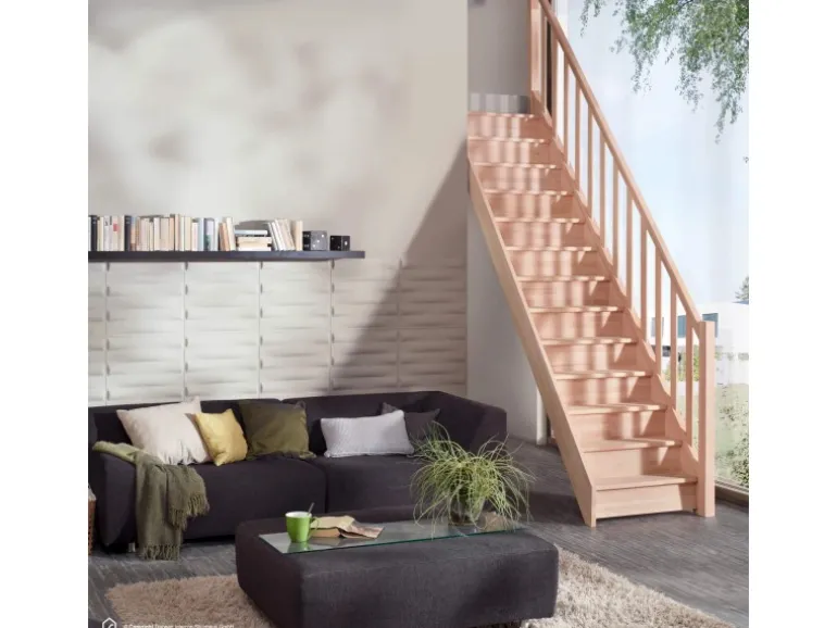 Treppen Intercon Holztreppe Casablanca Raumspartreppe Buche Massiv Naturbelassen Gerade Mit 80 cm Treppenbreite Einseitiges Geländer Mit Setzstufen