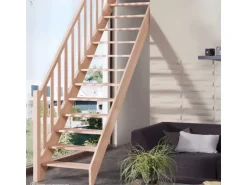 Treppen Intercon Holztreppe Casablanca Raumspartreppe Buche Massiv Naturbelassen Gerade Mit 80 cm Treppenbreite Einseitiges Geländer Ohne Setzstufen