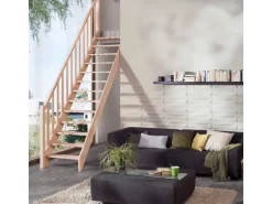 Treppen Intercon Holztreppe Casablanca Raumspartreppe Buche Massiv Naturbelassen Gerade Mit 80 cm Treppenbreite Einseitiges Geländer Ohne Setzstufen