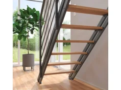 Treppen Intercon Raumspartreppe London Stahlwangentreppe Lava-Anthrazit mit Stufenbreite 50 cm Buche Hell Beidseitiges Geländer 13 Stufen