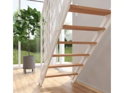 Treppen Intercon Raumspartreppe London Stahlwangentreppe Polar-Weiß mit Stufenbreite 70 cm Buche Hell Ohne Geländer 12 Stufen