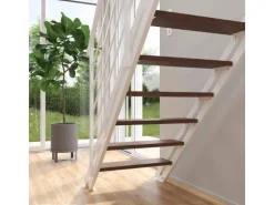 Treppen Intercon Raumspartreppe London Stahlwangentreppe Polar-Weiß mit Stufenbreite 70 cm Buche Dunkel Beidseitiges Geländer 14 Stufen