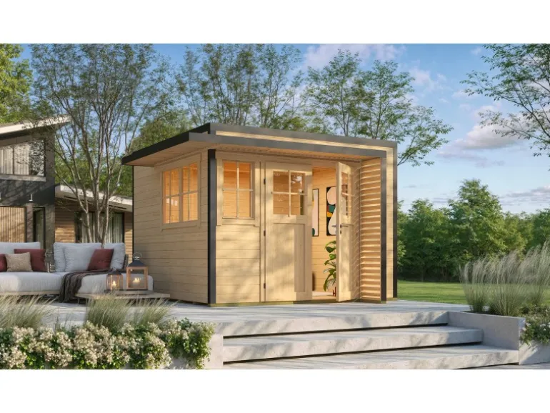 Weka Gartenhaus Amberley Doppeltür 2 Fenster Natur 300 cm x 300 cm