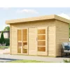 Weka Saunahaus Farsund Vorraum bodentiefem Fenster Technik 9 kW BioS Natur