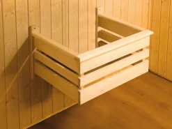Weka Saunahaus Farsund Vorraum bodentiefem Fenster Technik 9 kW BioS Natur