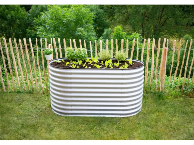 Westmann Hochbeet Oval Metall Silber 160 cm x 80 cm x 82 cm