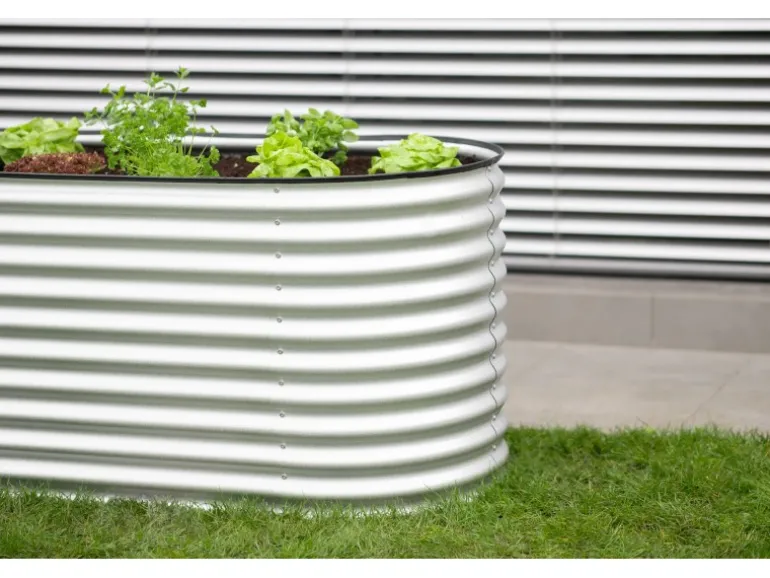 Westmann Hochbeet Oval Metall Silber 160 cm x 80 cm x 82 cm