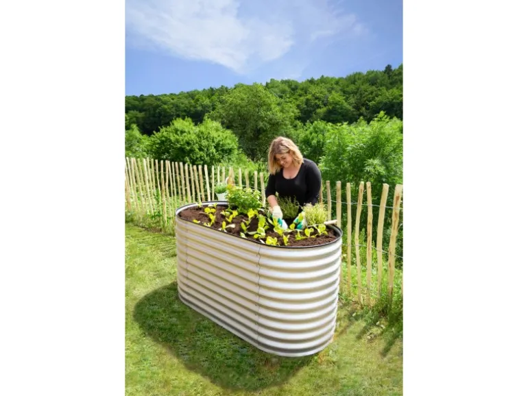 Westmann Hochbeet Oval Metall Silber 160 cm x 80 cm x 82 cm
