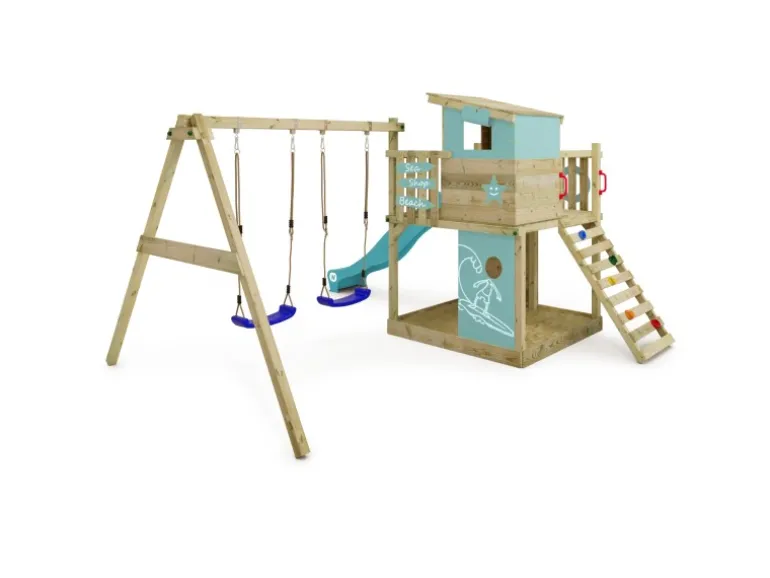 Wickey Spielturm Smart Camp Klettergerüst mit Rutsche Pastellblau